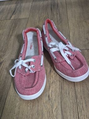 L.L. Bean Red Canvas Boat Shoes with White Laces - 6.5 WIDE